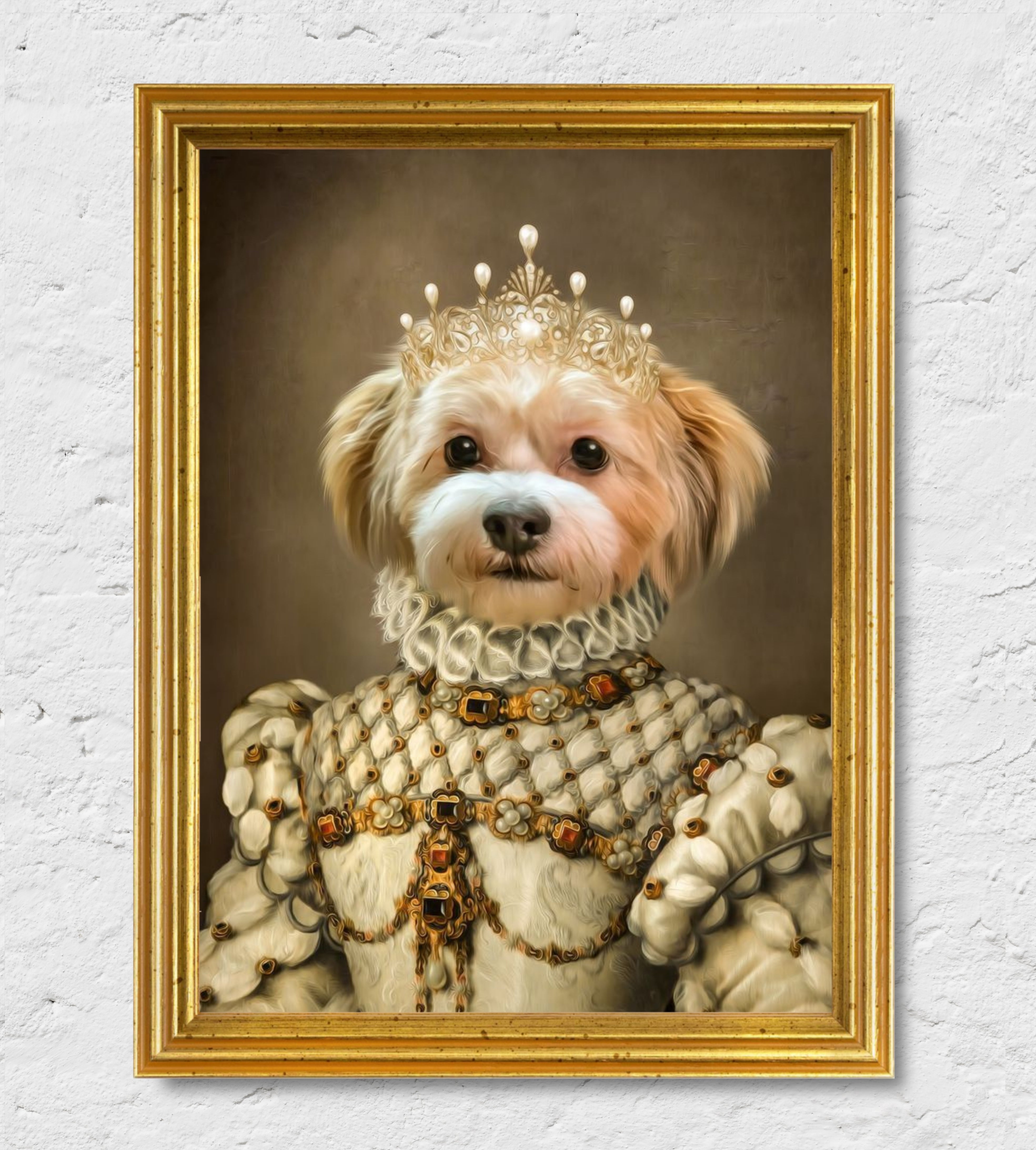 La Principessa - Quadro ritratto personalizzato del tuo animale da compagnia | Regalo perfetto cornice Oro
