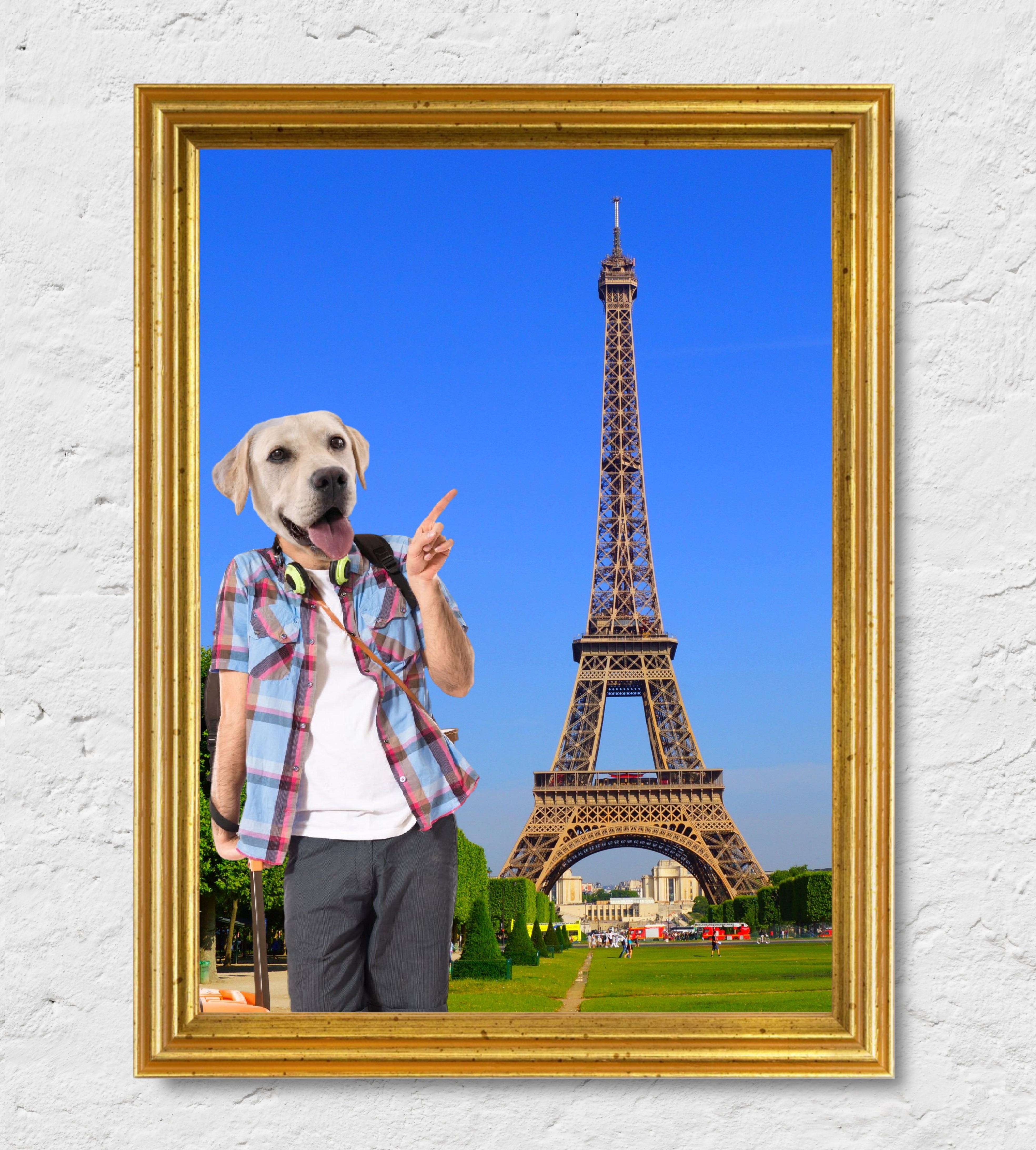 Parigi | Quadro ritratto del tuo animale da compagnia | Regalo perfetto cornice Oro