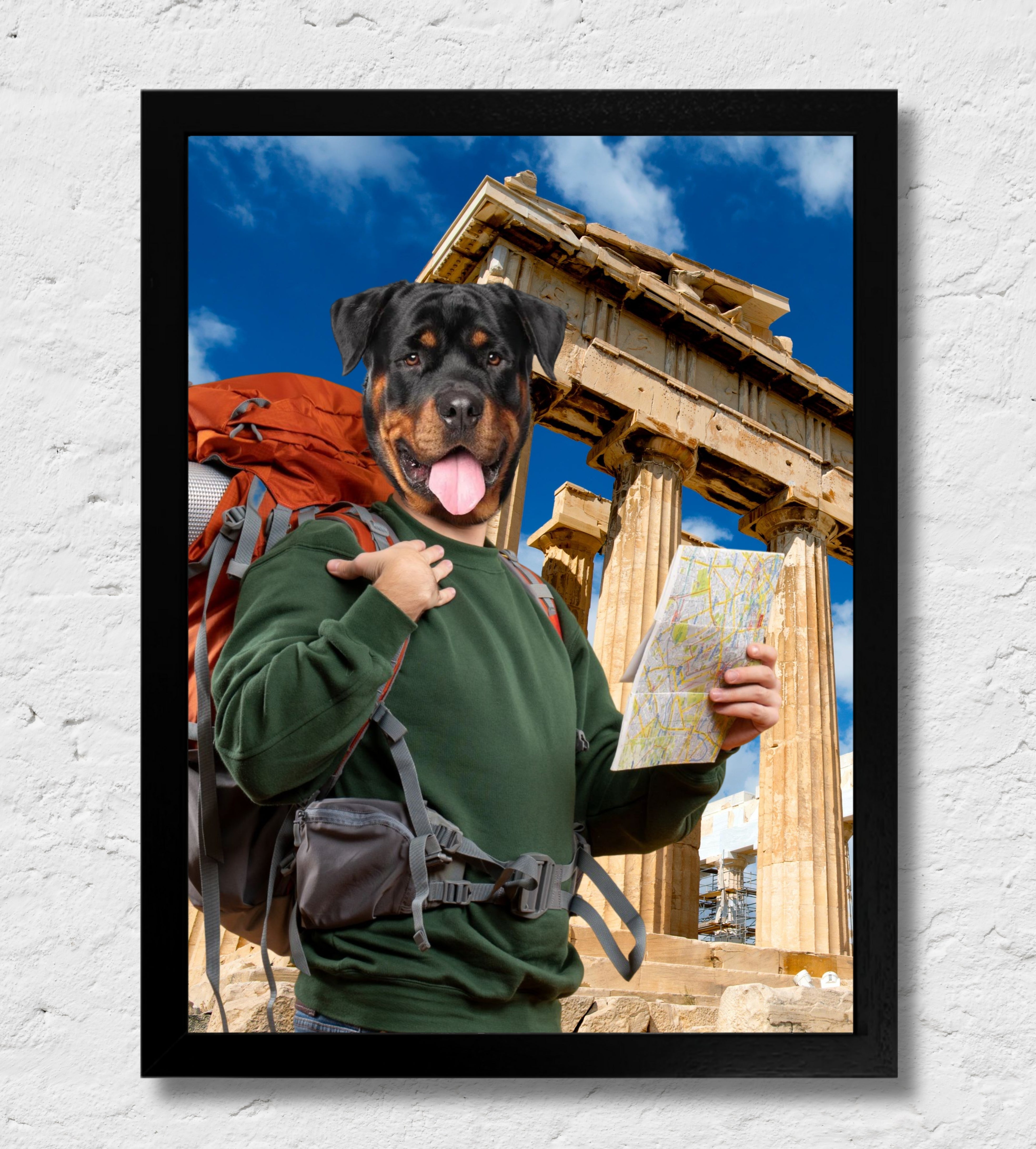 Atene | Quadro ritratto del tuo animale da compagnia | Regalo personalizzato perfetto cornice Nera