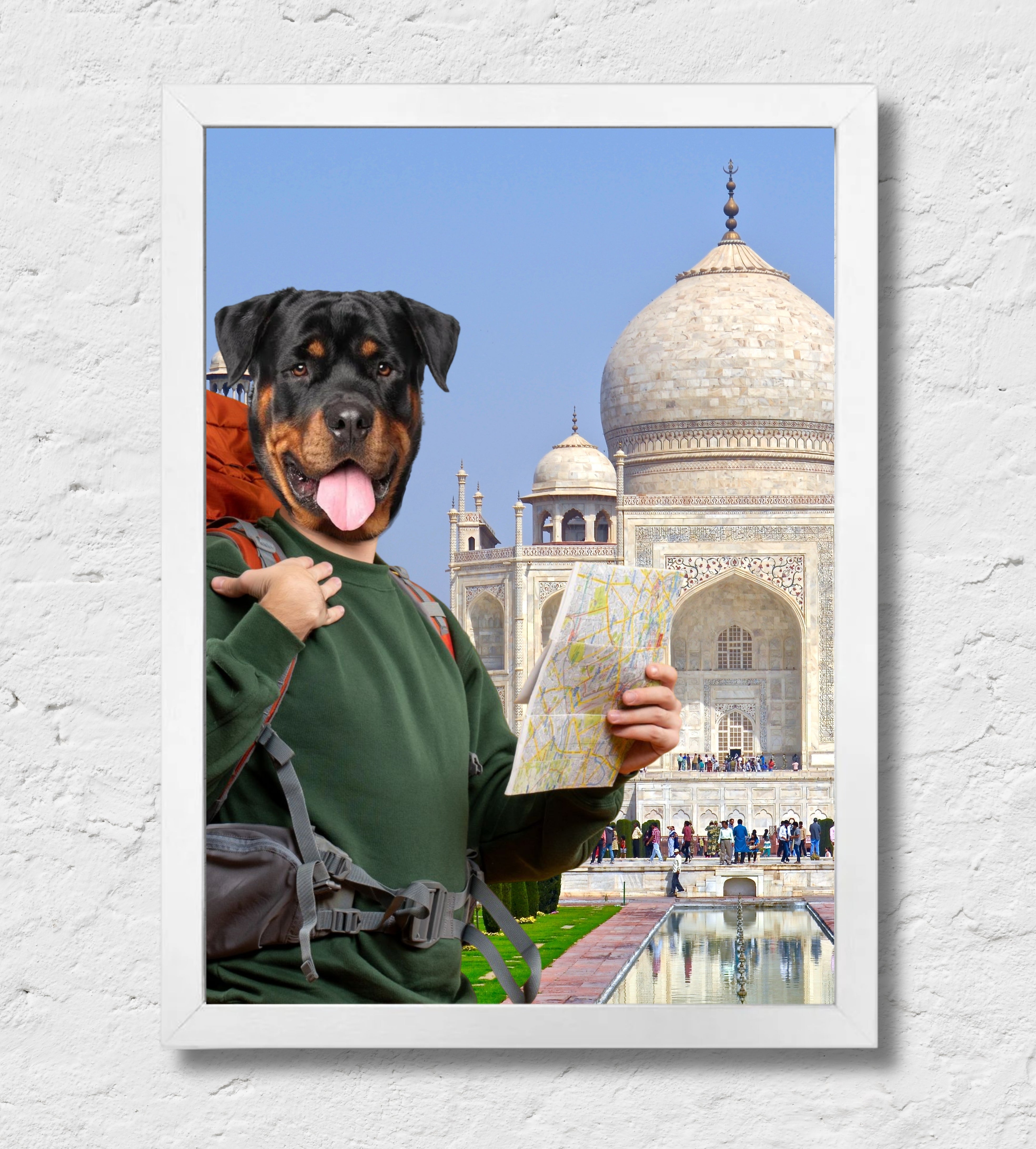 Taj Mahal | Quadro ritratto del tuo animale da compagnia | Regalo perfetto cornice Bianca