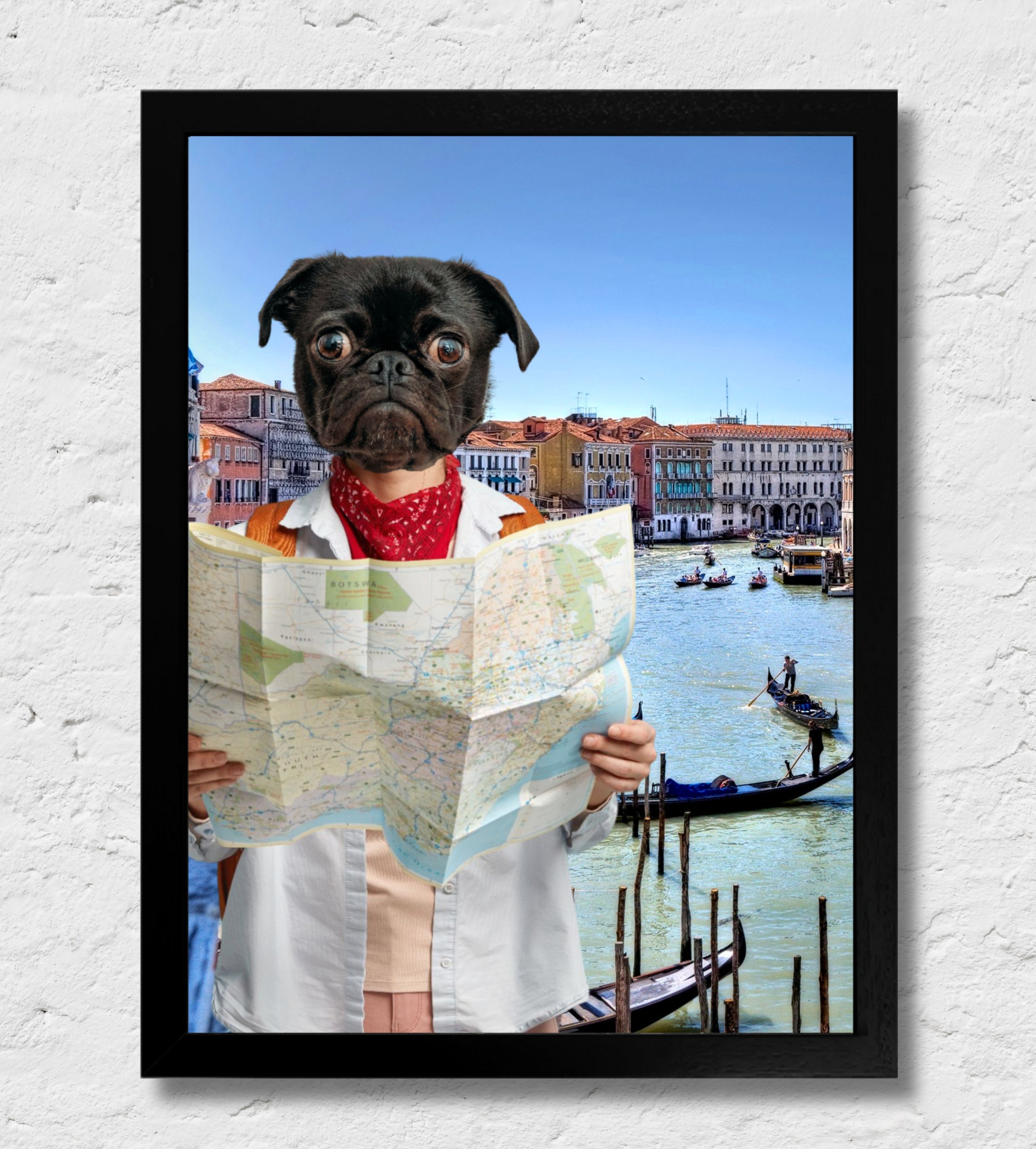 Venezia | Quadro ritratto del tuo animale da compagnia | Regalo personalizzato perfetto cornice Nera