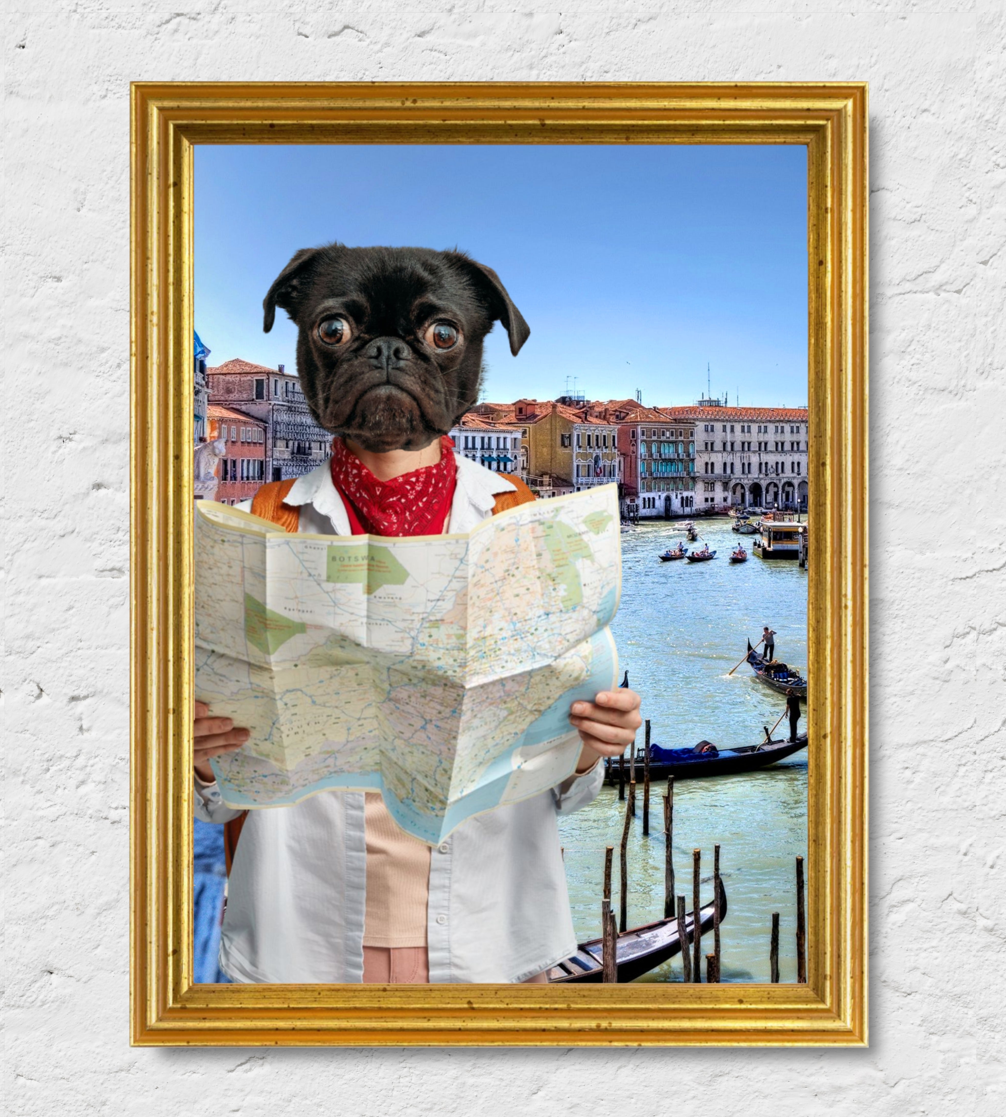 Venezia | Quadro ritratto del tuo animale da compagnia | Regalo personalizzato perfetto cornice oro