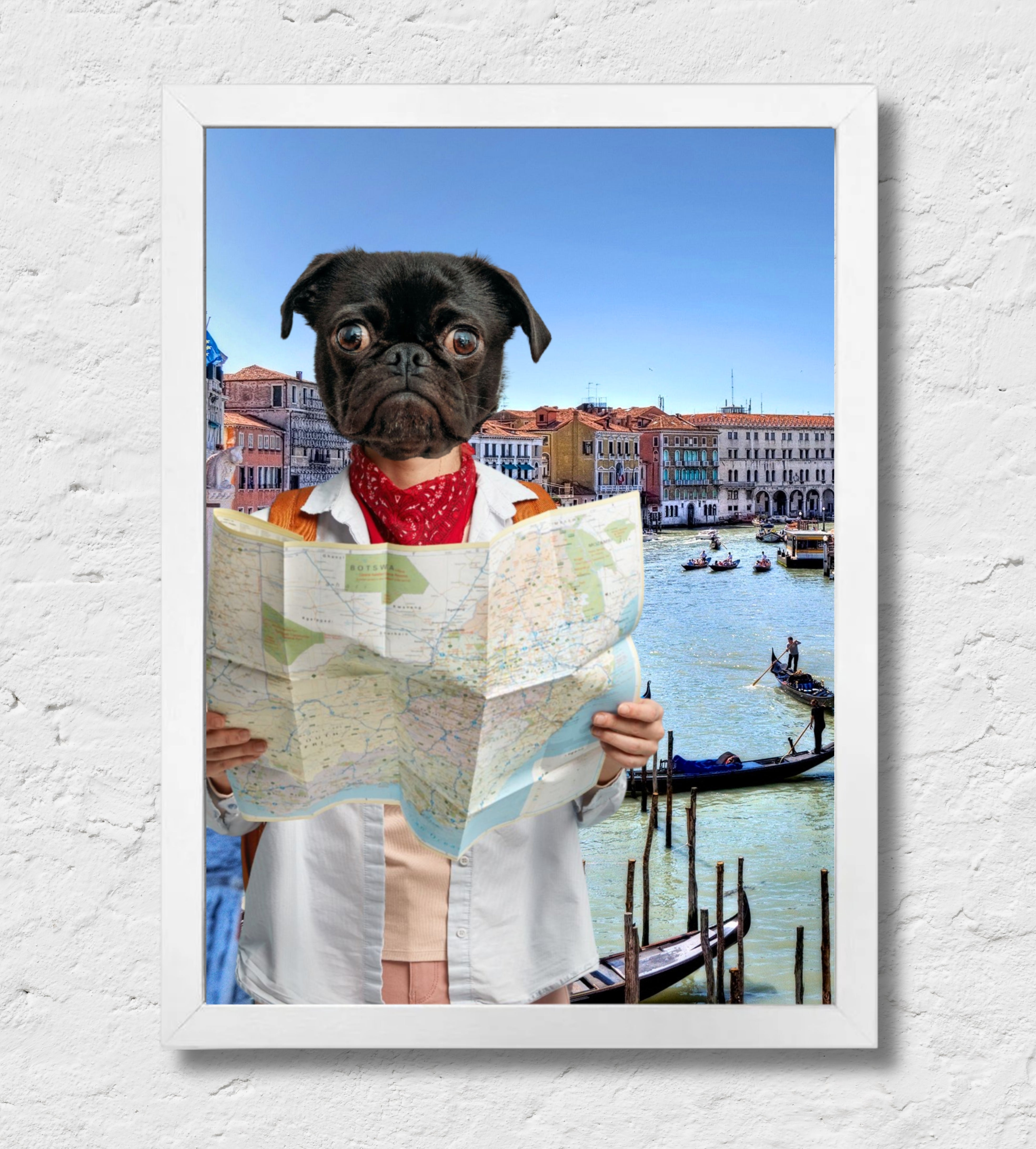 Venezia | Quadro ritratto del tuo animale da compagnia | Regalo personalizzato perfetto cornice Bianca