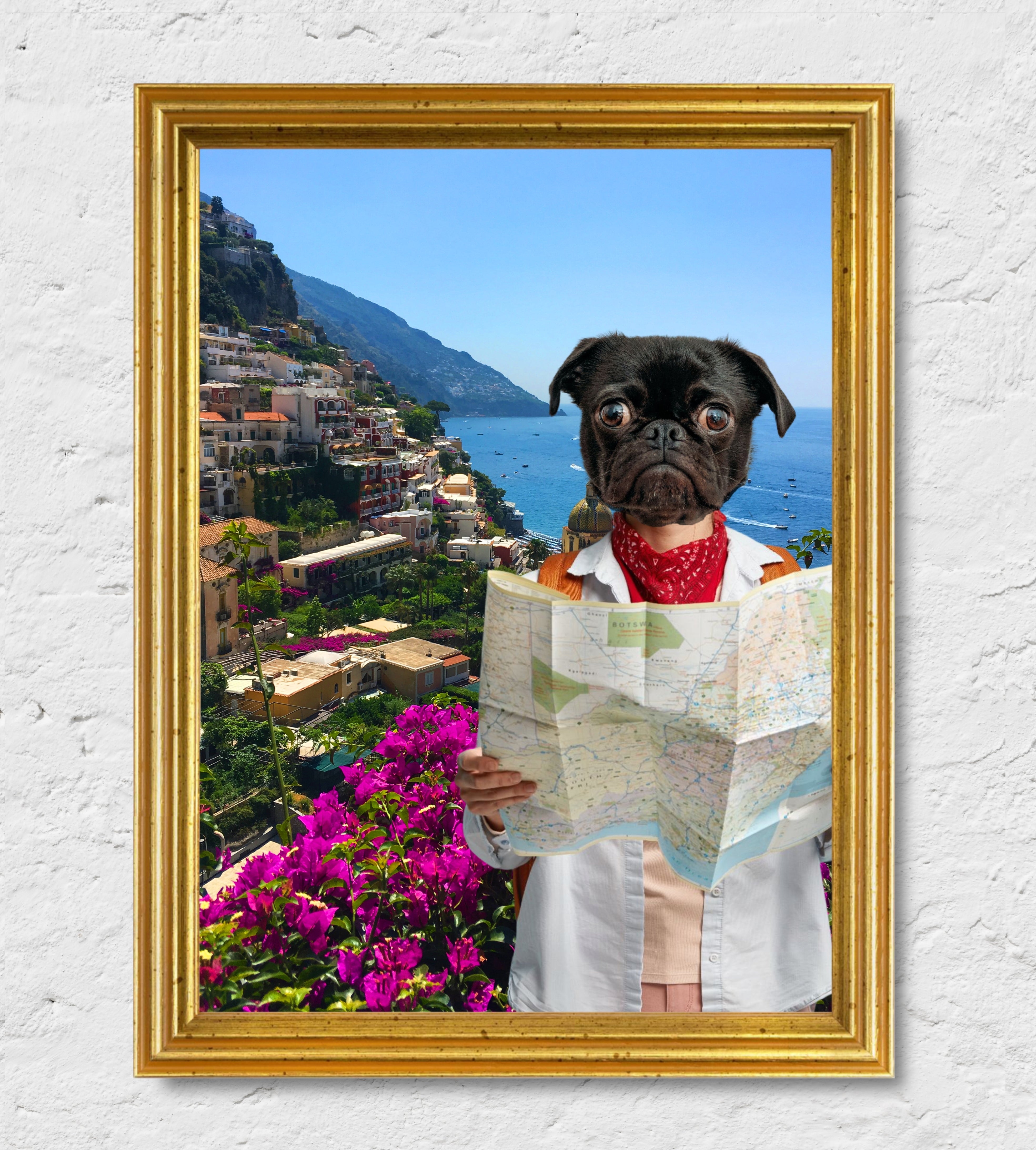 Amalfi | Quadro ritratto del tuo animale da compagnia | Regalo personalizzato perfetto cornice Oro