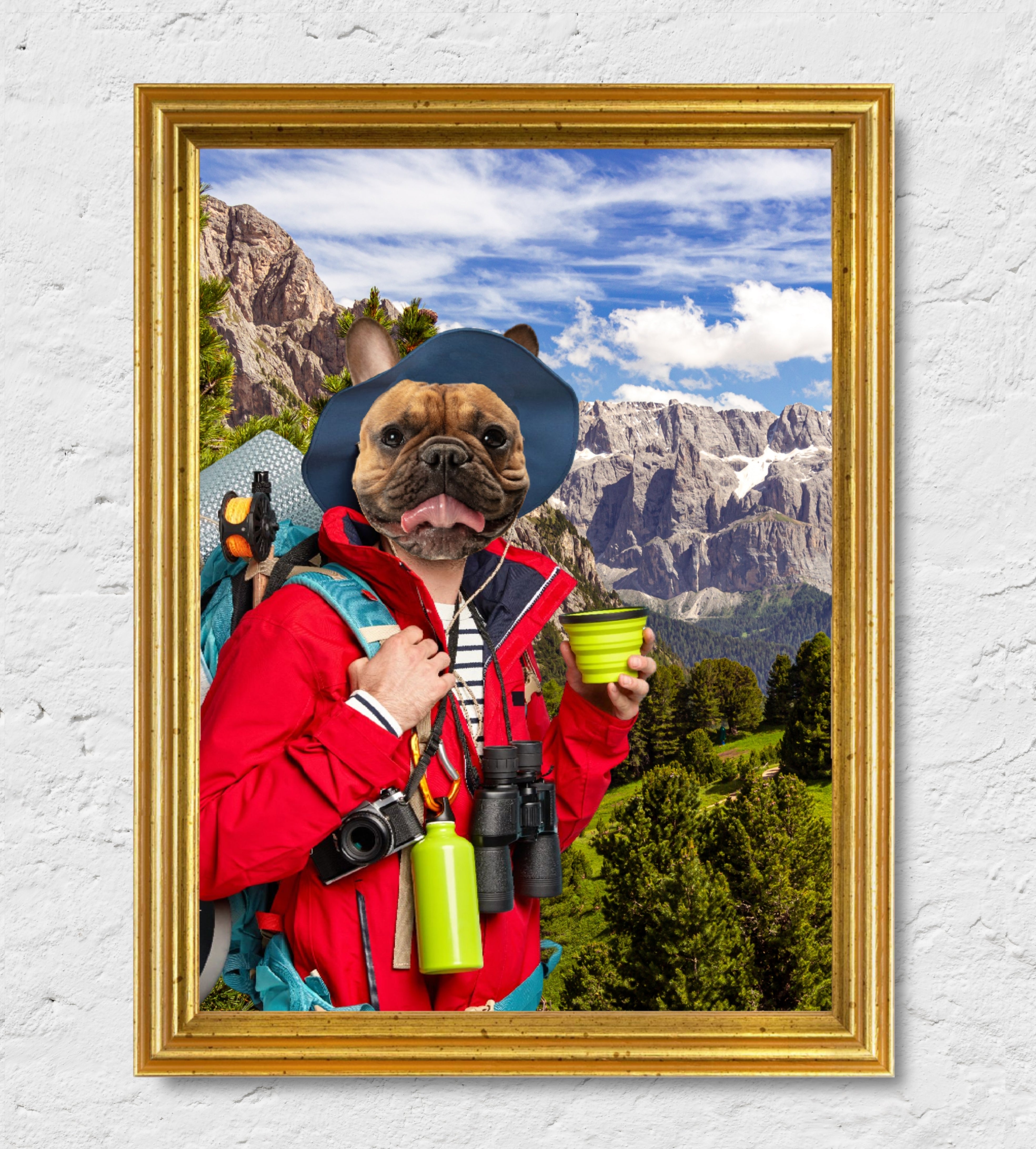 In Montagna | Quadro ritratto del tuo animale da compagnia | Regalo perfetto cornice Oro