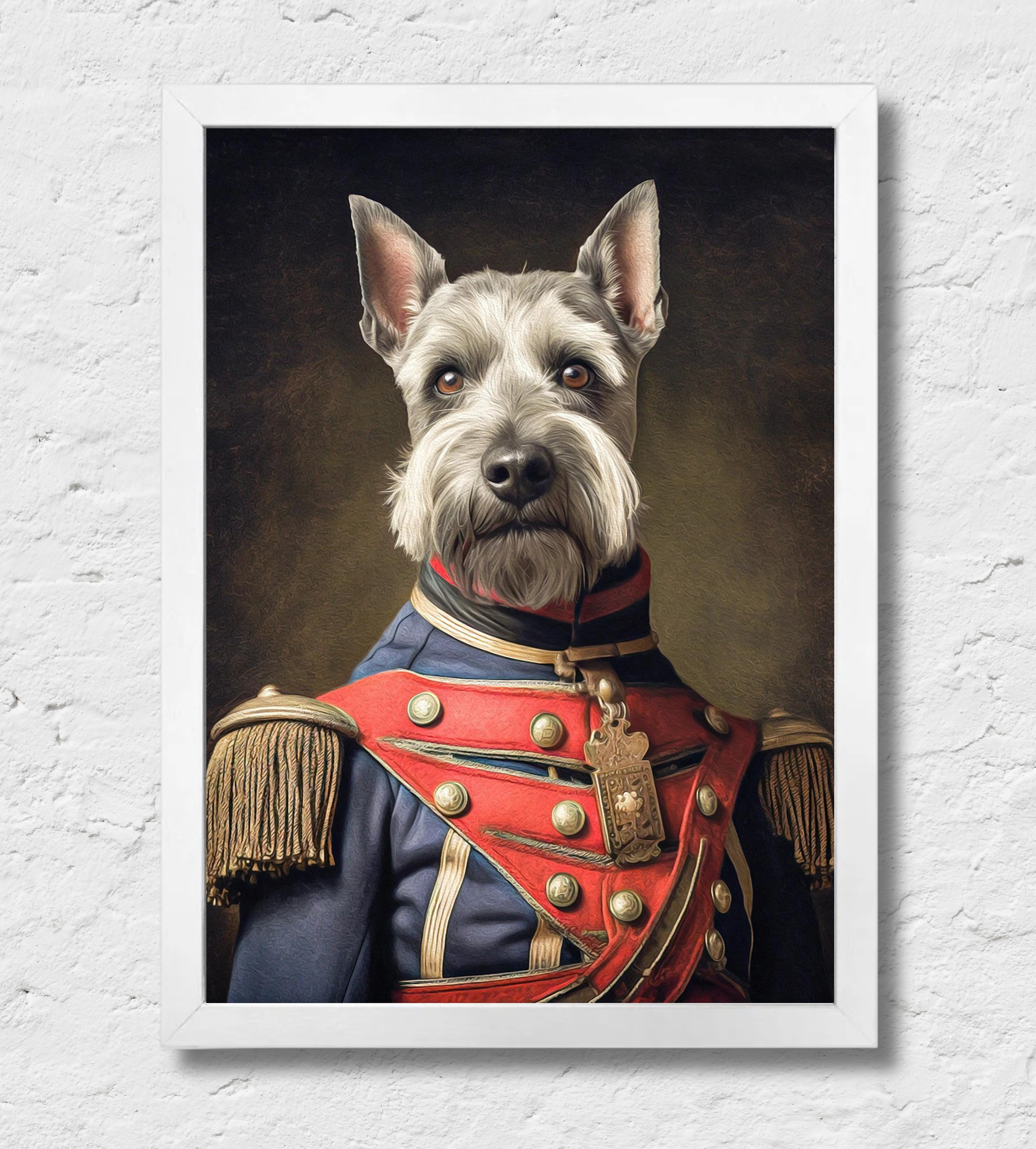 Il Generale | Quadro ritratto del tuo animale da compagnia | regalo perfetto cornice Bianca