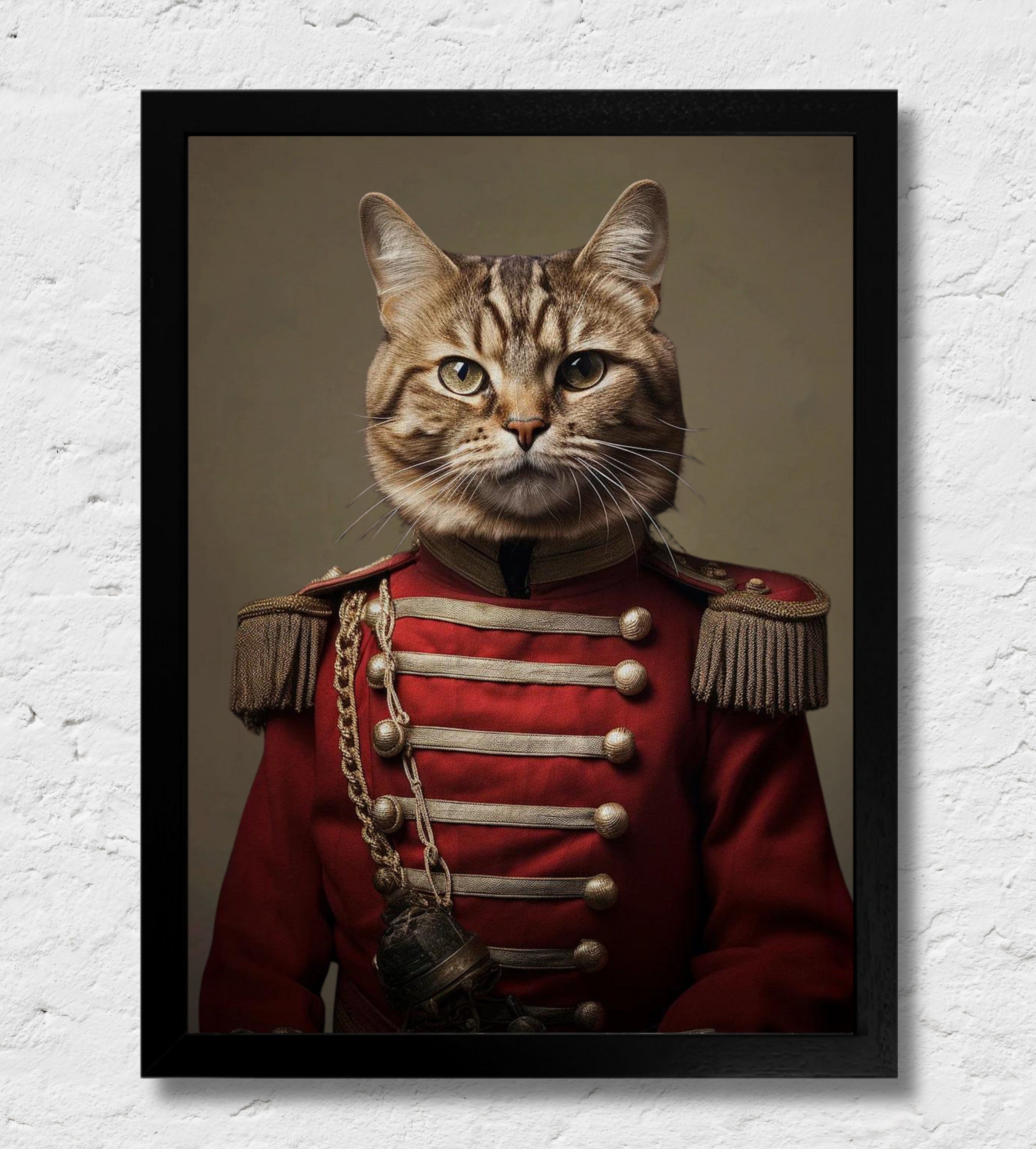 Il Comandante | Quadro ritratto del tuo animale da compagnia | Regalo personalizzato perfetto cornice Nera